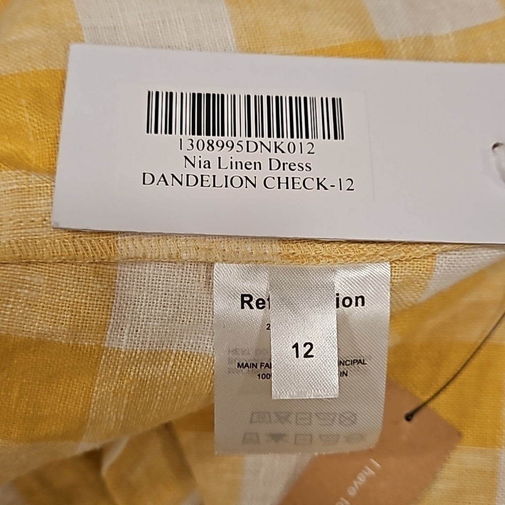 💕REFORMATION💕 Nia Linen Dress ~ Dandelion Check Yellow 12 NWT - Picture 12 of 13
